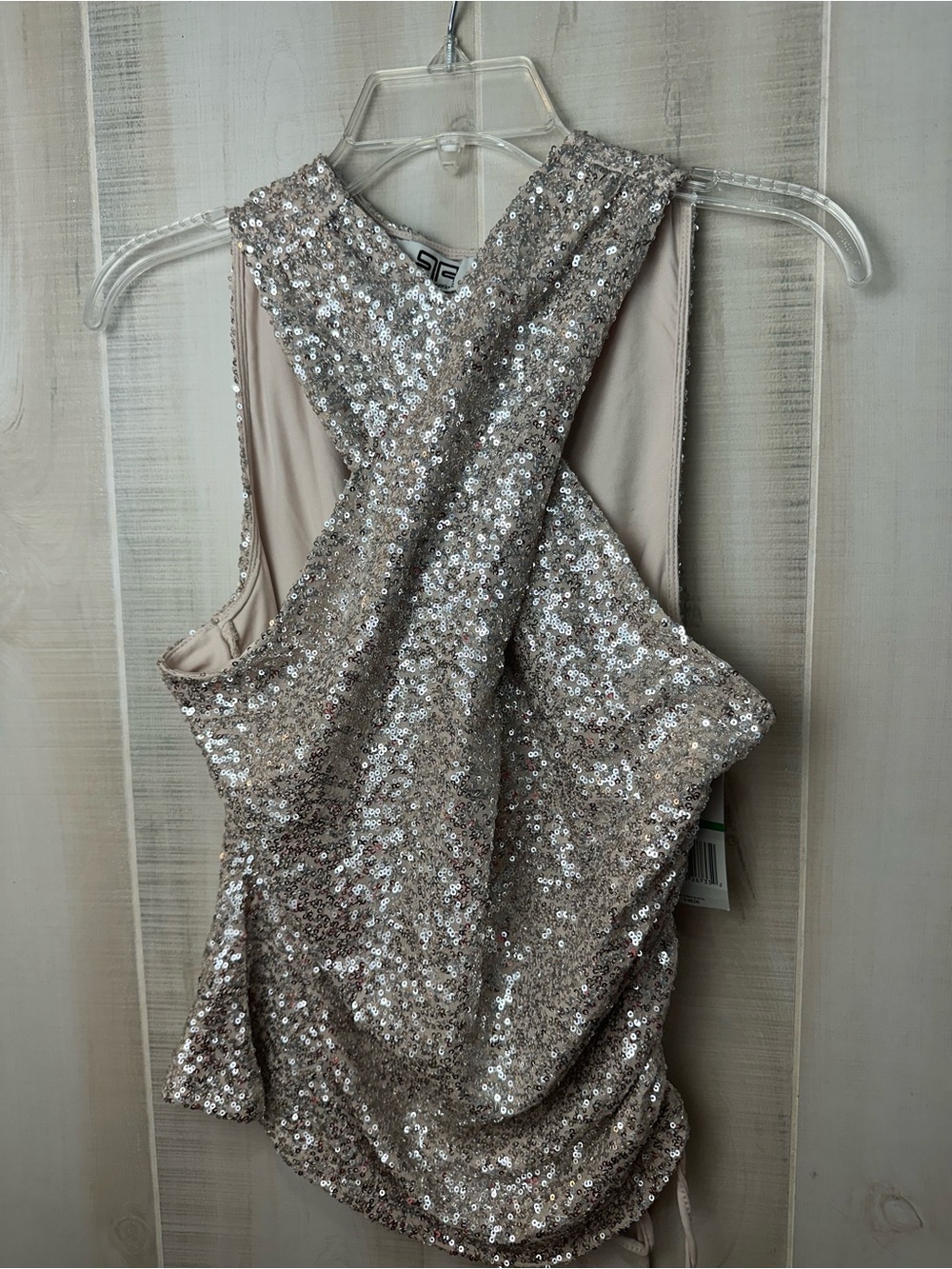 NWT Sequined Sleeveless Party Top in Champagne